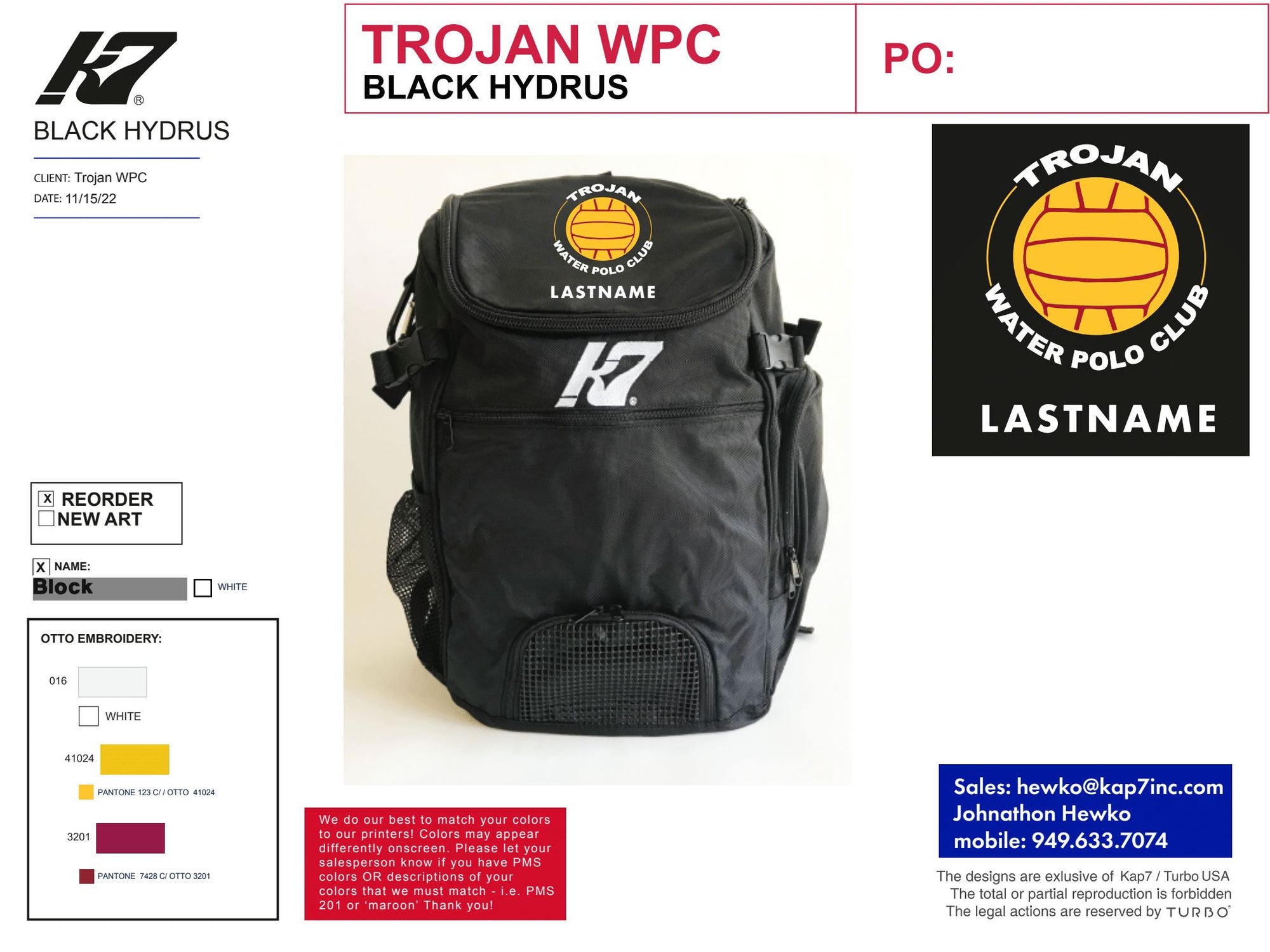 Trojan Water Polo Club Team Store - Backpack